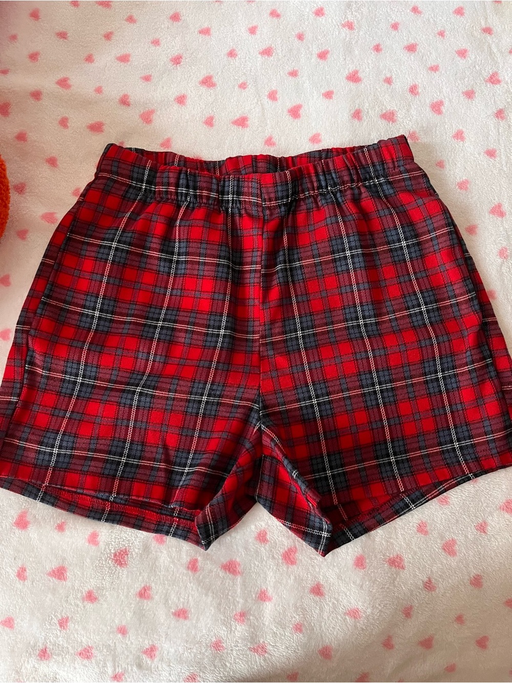 Women’s Red Plaid Shorts with Elastic Waist